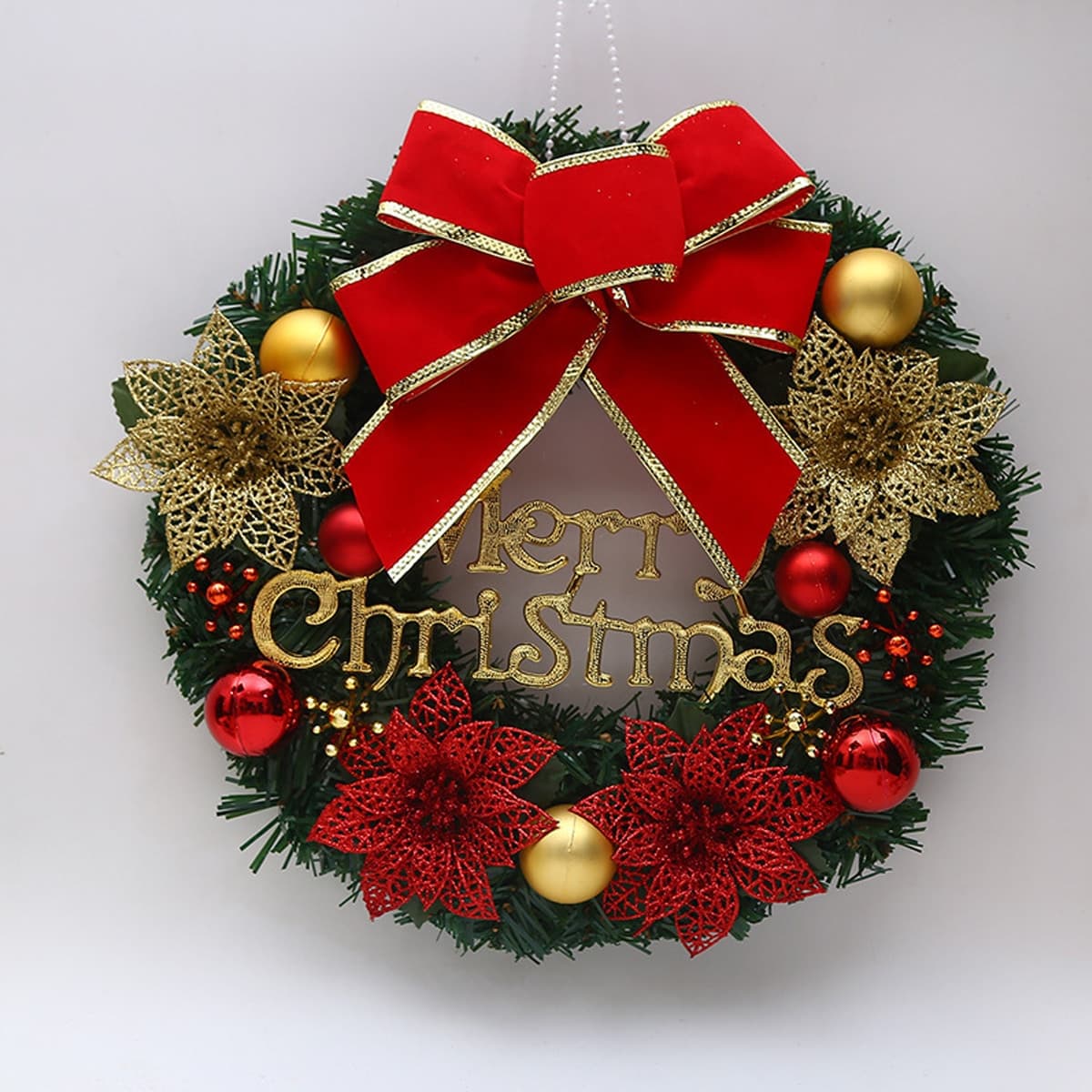 1 Pièce Couronne De Noël Artificielle De 30cm Avec Nœud Rouge, Baies Et Cloches, Récifs Coralliens Bricolage Pour La Décoration Intérieure Et