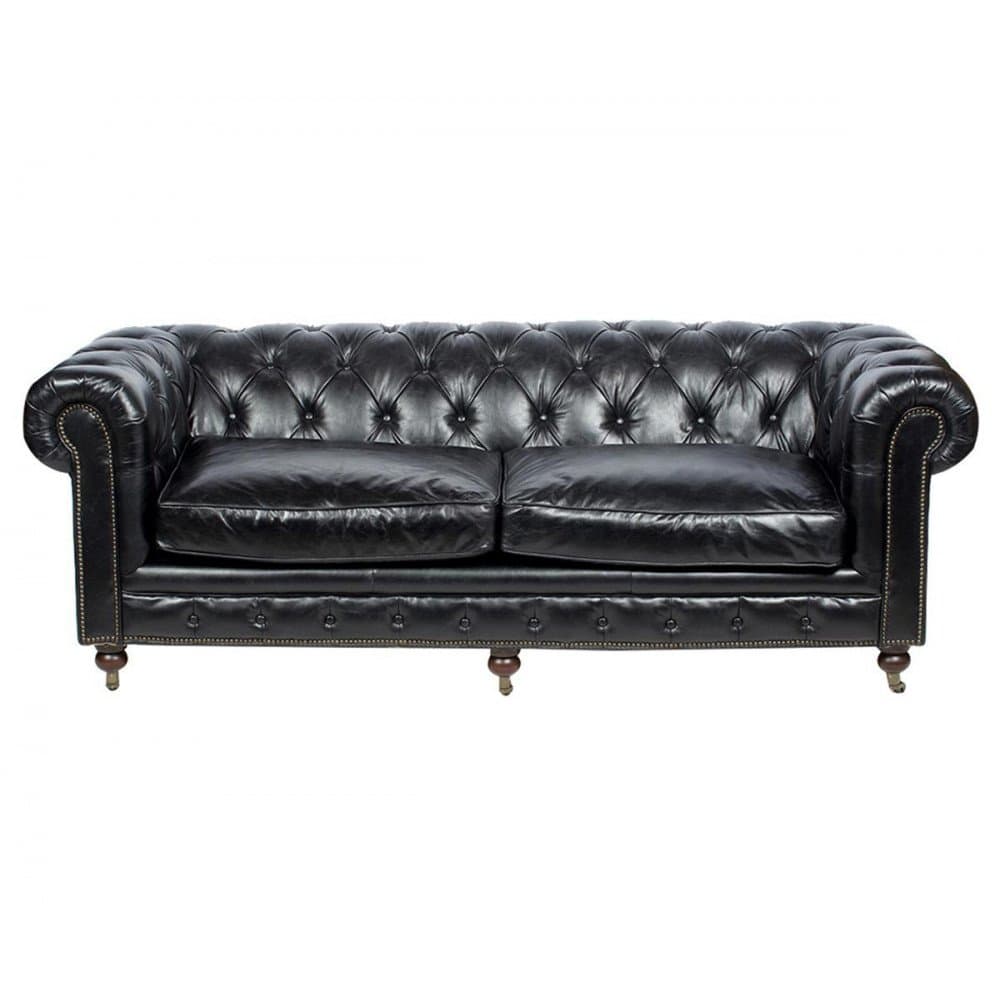 Canapé 3 places Chesterfield Chicago en cuir noir vintage